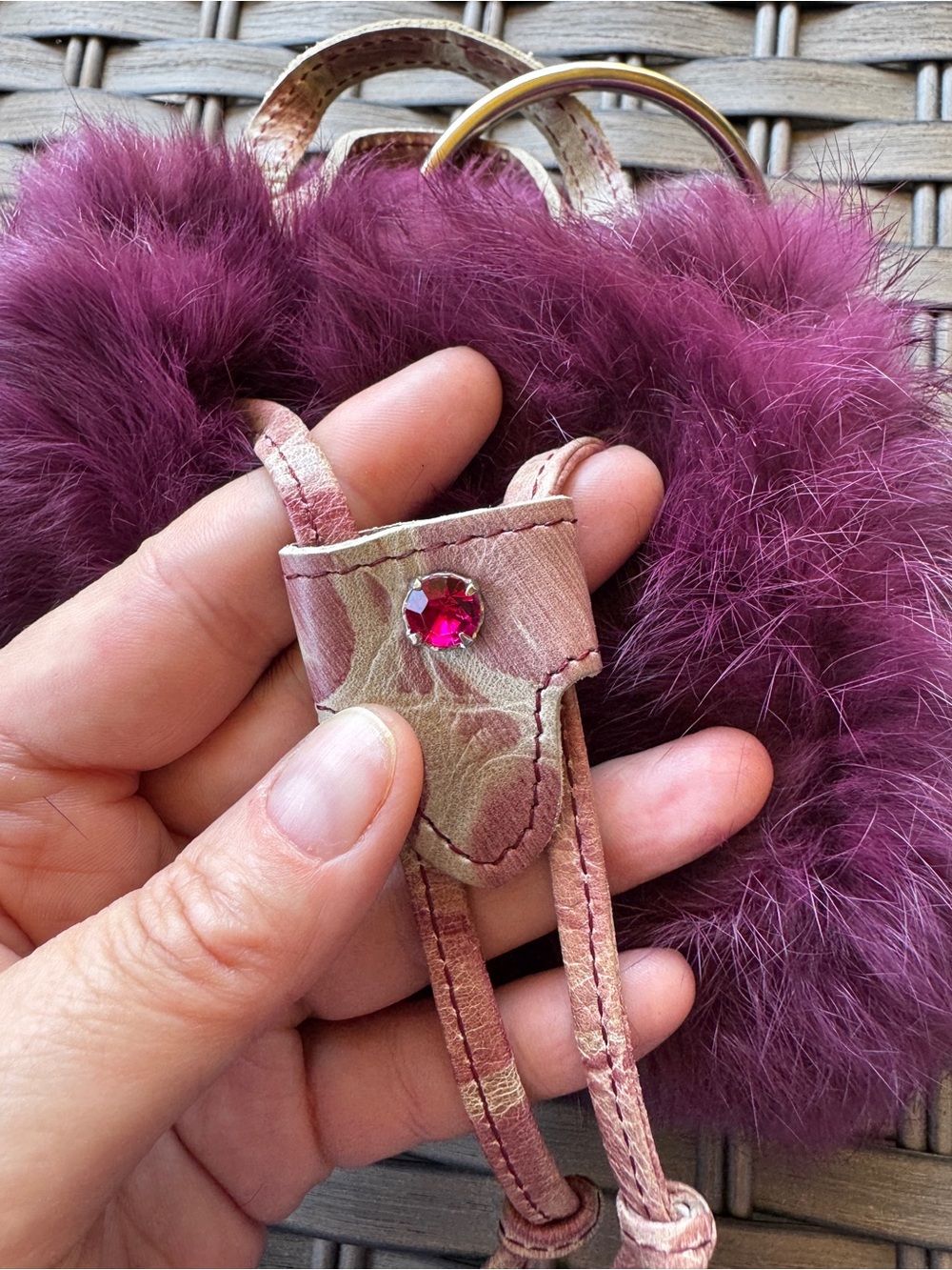 Caterina Lucchi Fur Mini Handbag Made In Italy Burgundy Ring Handle Y2K - Picture 15 of 15